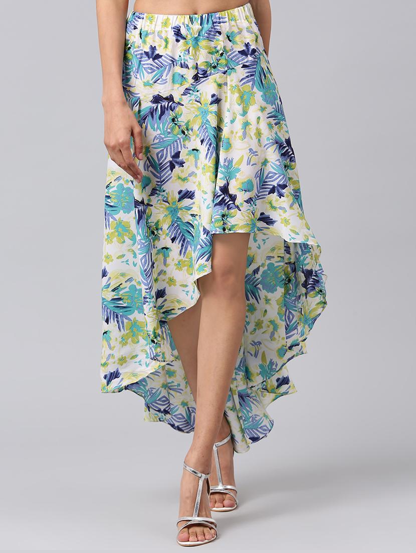 blue floral asymmetric skirt