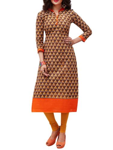 brown cotton straight kurta - 15120370 - Very Small Image - 1