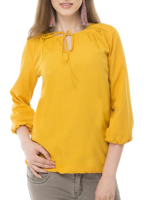 yellow solid blouson top - 15120843 - Standard Image - 1