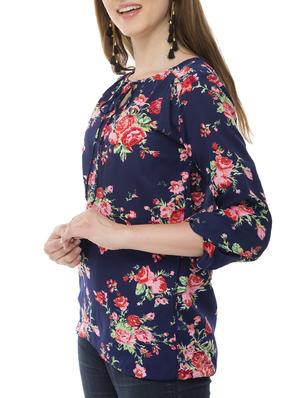 floral tie neck top - 15120844 - Standard Image - 2