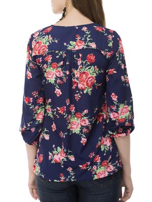 floral tie neck top - 15120844 - Standard Image - 3