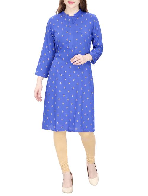 blue cotton straight printed kurta - 15120869 - Standard Image - 1