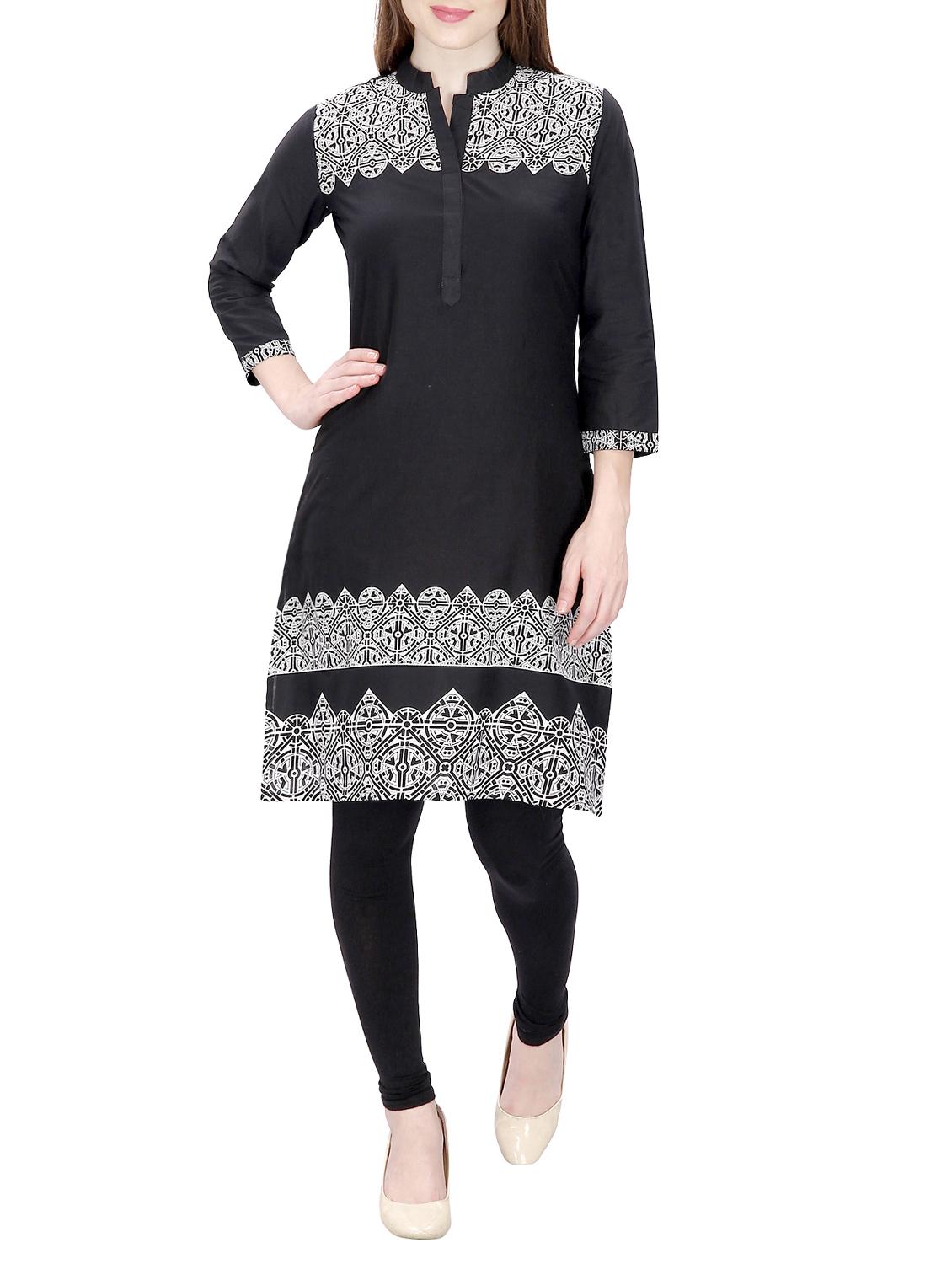 black cotton straight kurta - 15120870 - Zoom Image - 1