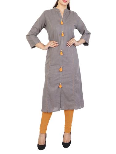 grey rayon straight kurta - 15120996 - Very Small Image - 1
