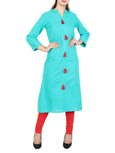 green rayon straight kurta - 15120997 - Very Small Image - 1