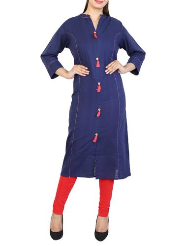 blue rayon straight kurta - 15120998 - Very Small Image - 1