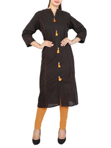 Black rayon straight kurta - 15120999 - Very Small Image - 1