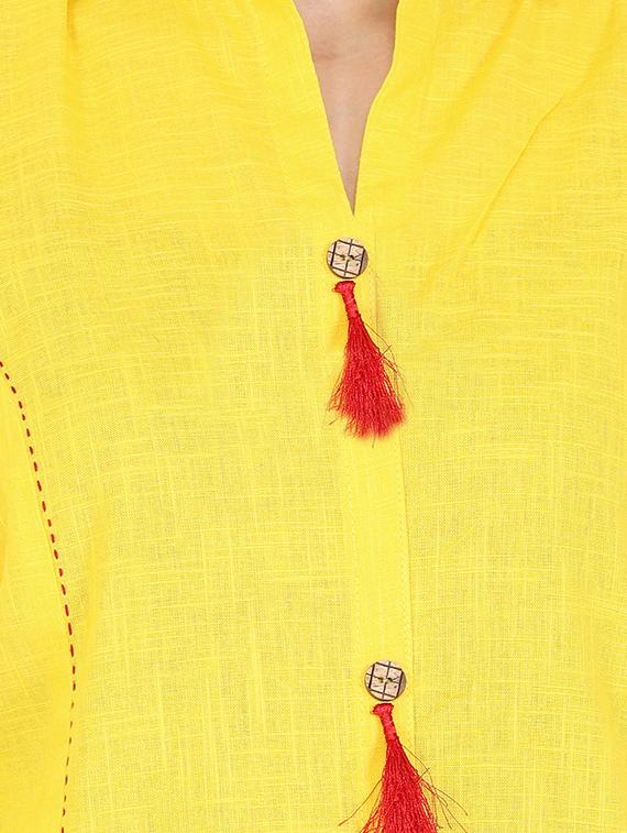yellow viscose straight kurta - 15121003 - Zoom Image - 4