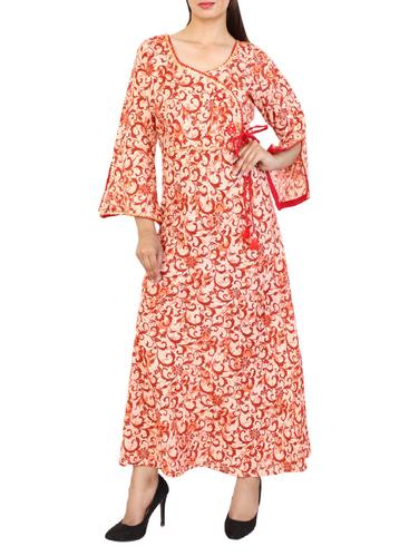 Red rayon angrakha kurta - 15121069 - Very Small Image - 1