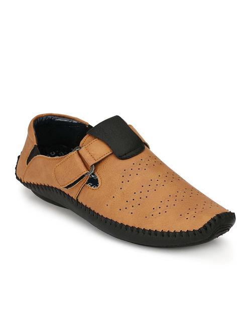 tan leatherette slip on sandal - 15121159 - Standard Image - 1