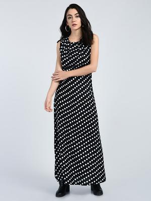 Pleated neck polka dot maxi dress - 15121392 - Standard Image - 1