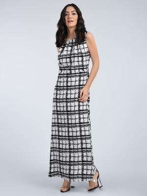 pleated neck checkered maxi dress - 15121394 - Standard Image - 2