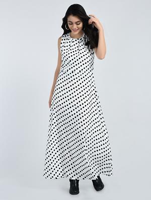Pleated neck polka doted maxi dress - 15121397 - Standard Image - 1