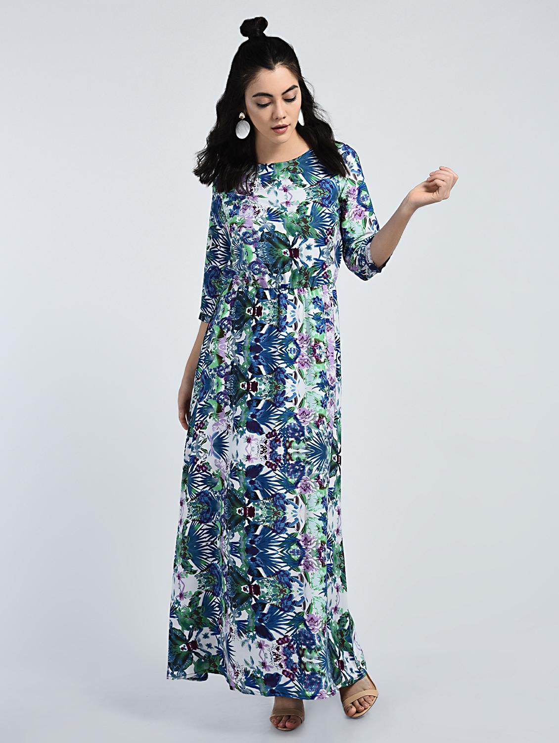 Gathered waist tropical maxi dress - 15121400 - Zoom Image - 1