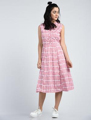 pink printed a line dress - 15121404 - Standard Image - 1