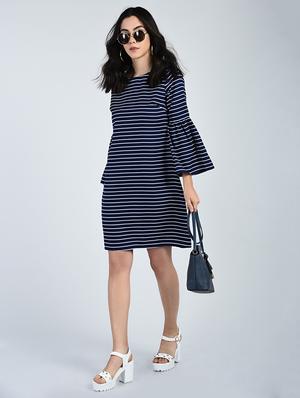 bell sleeved striped shift dress - 15121408 - Standard Image - 4