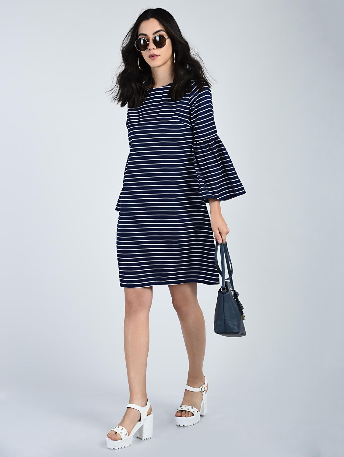 bell sleeved striped shift dress - 15121408 - Zoom Image - 4