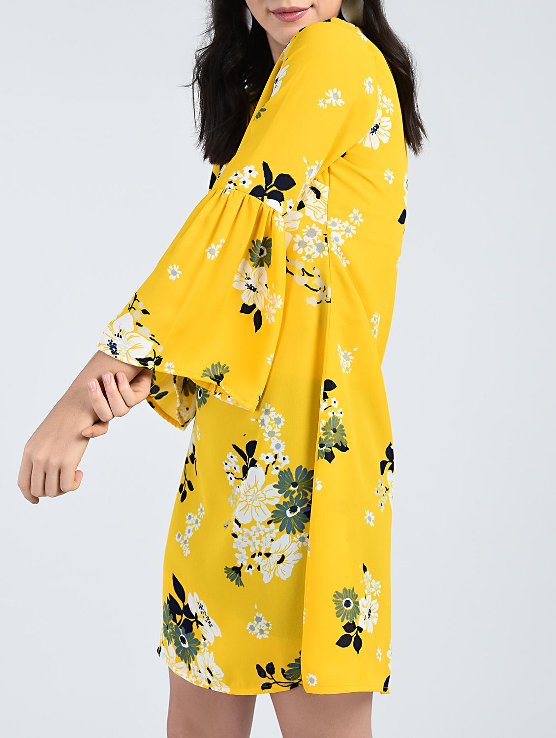 bell sleeved floral shift dress - 15121409 - Zoom Image - 5