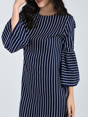 bell sleeved striped shift dress - 15121410 - Standard Image - 5