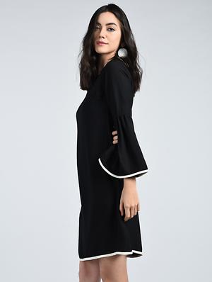 contrast piping bell sleeved dress - 15121412 - Standard Image - 2