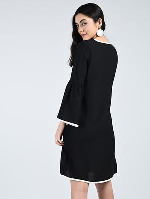 contrast piping bell sleeved dress - 15121412 - Standard Image - 3