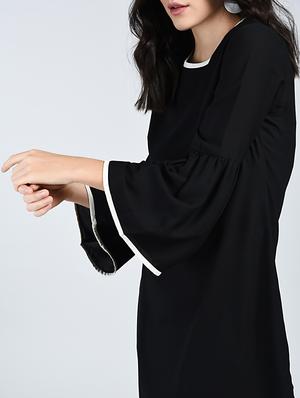 contrast piping bell sleeved dress - 15121412 - Standard Image - 5