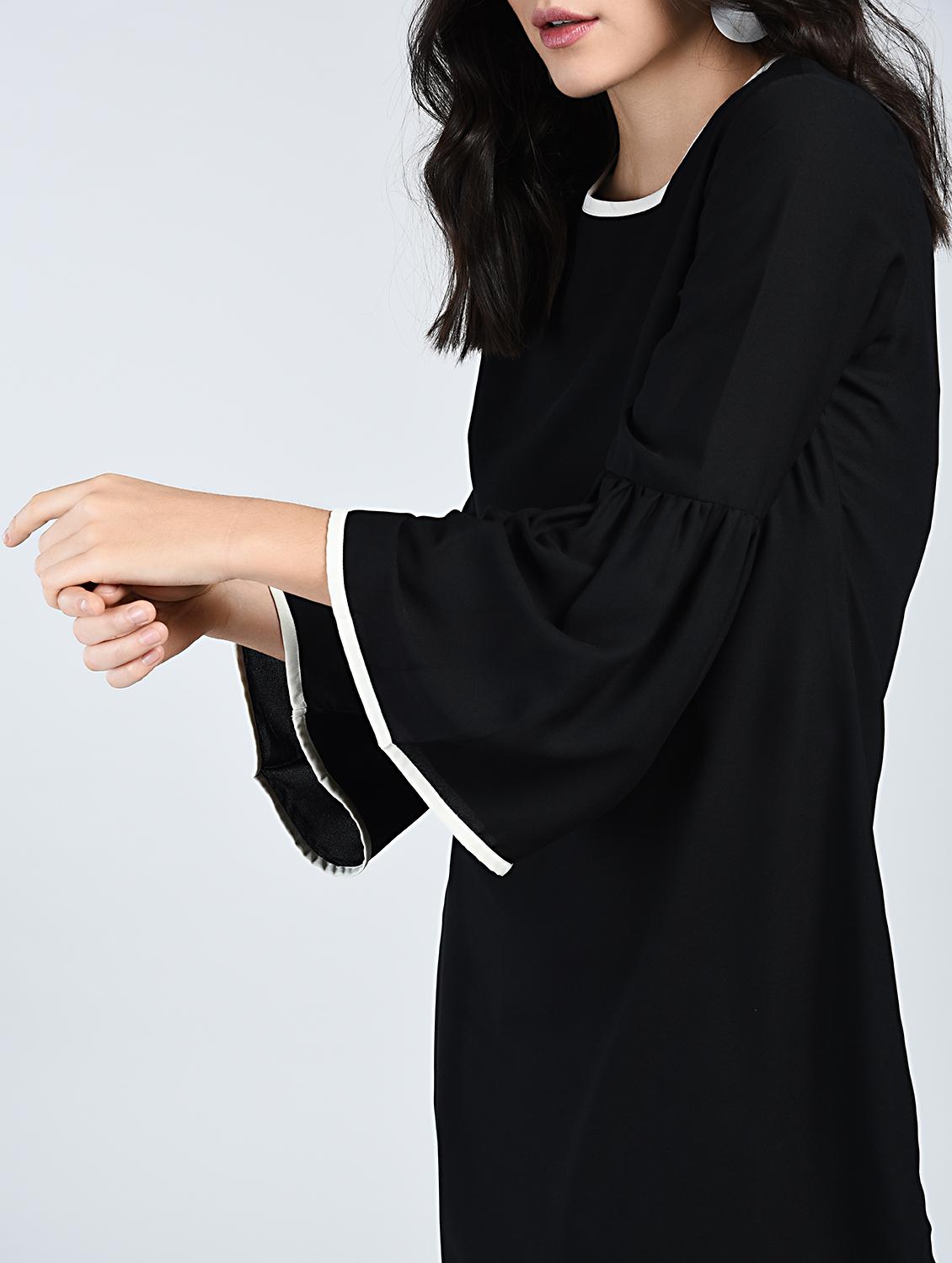 contrast piping bell sleeved dress - 15121412 - Zoom Image - 5