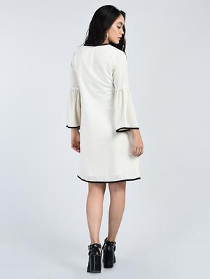 contrast piping bell sleeved dress - 15121414 - Standard Image - 3