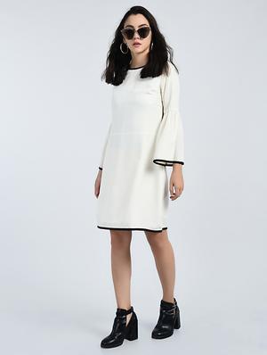 contrast piping bell sleeved dress - 15121414 - Standard Image - 4