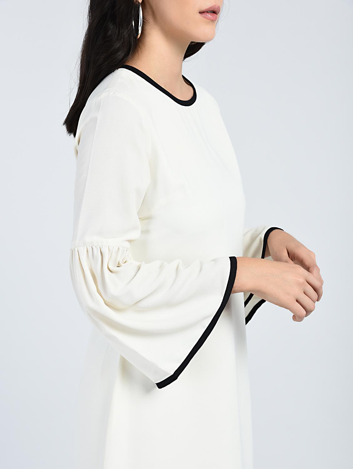 contrast piping bell sleeved dress - 15121414 - Zoom Image - 5