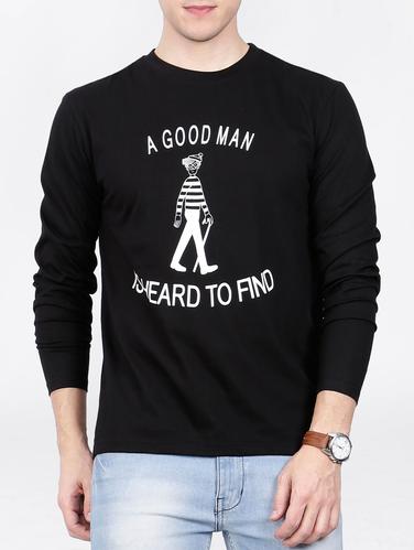 black cotton chest print tshirt - 15121690 - Very Small Image - 1