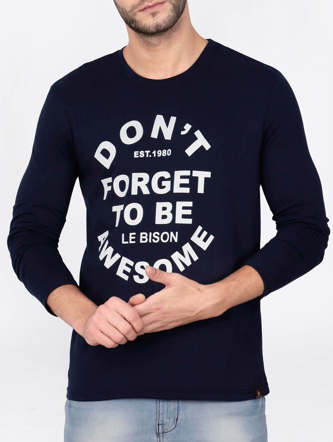 blue cotton chest print tshirt - 15121721 - Zoom Image - 1