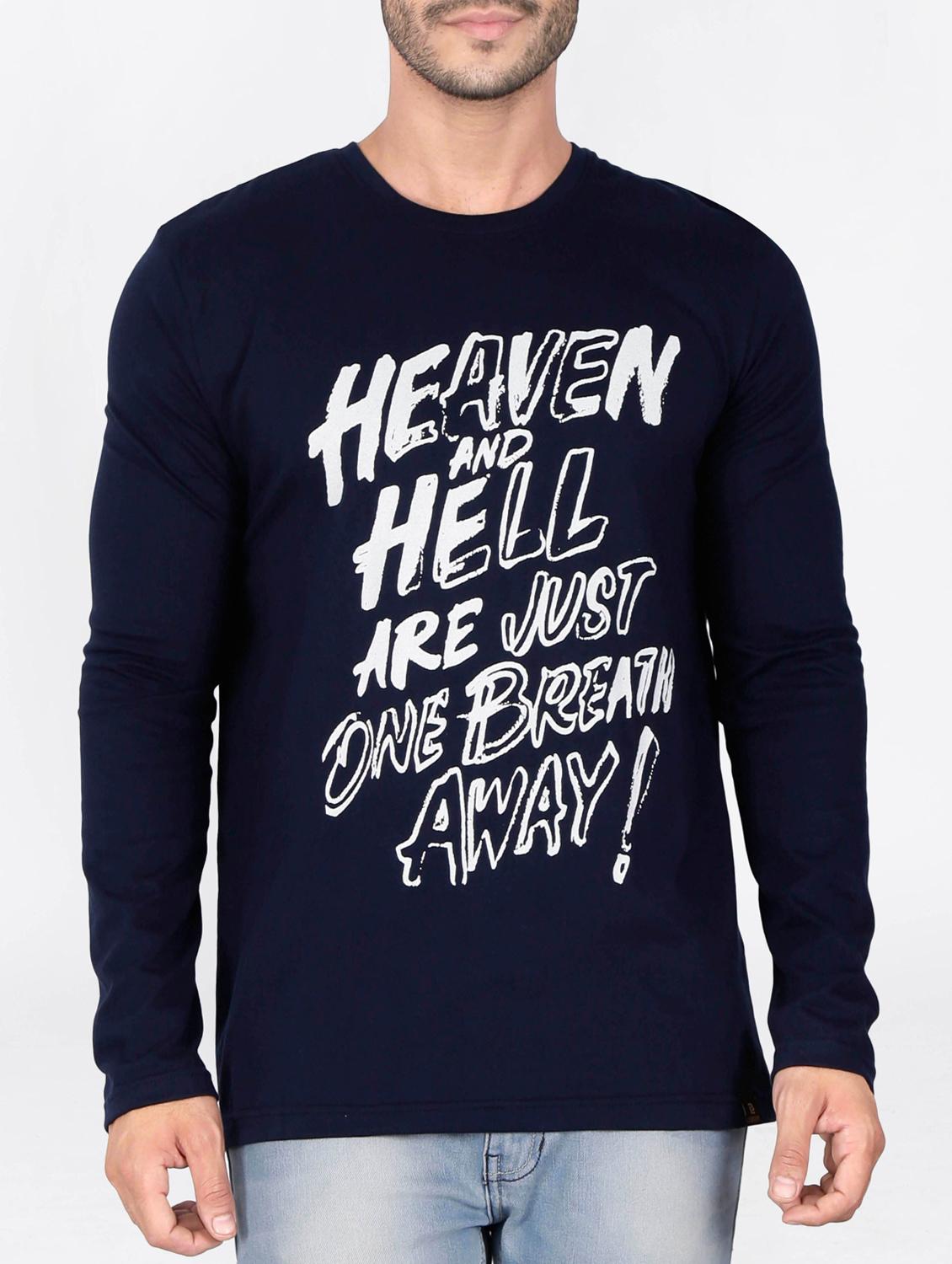 blue cotton front print t-shirt - 15121727 - Zoom Image - 1
