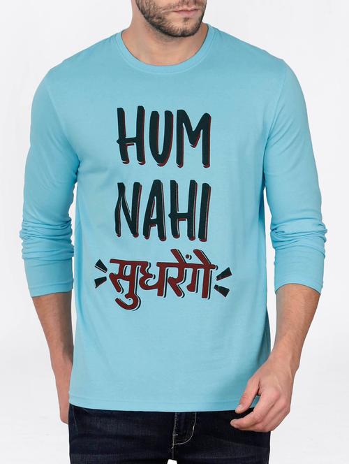 blue cotton front print t-shirt - 15121730 - Standard Image - 1