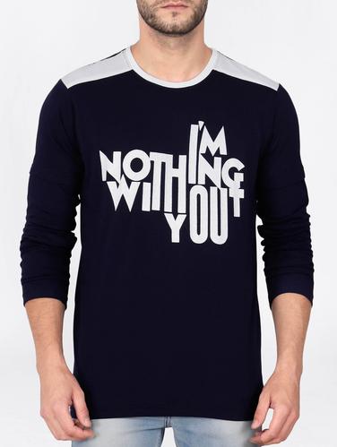 blue cotton chest print tshirt - 15121731 - Very Small Image - 1