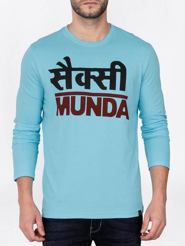 blue cotton chest print tshirt - 15121745 - Very Small Image - 1