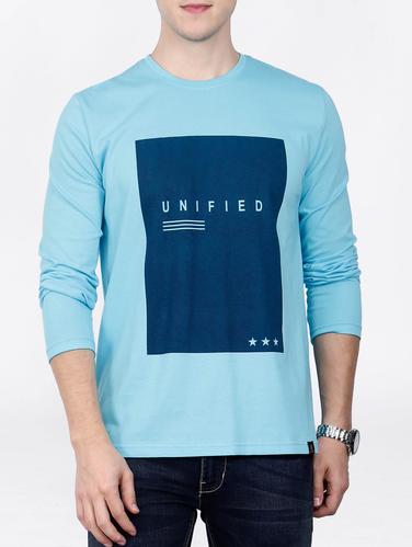 blue cotton chest print tshirt - 15121751 - Very Small Image - 1