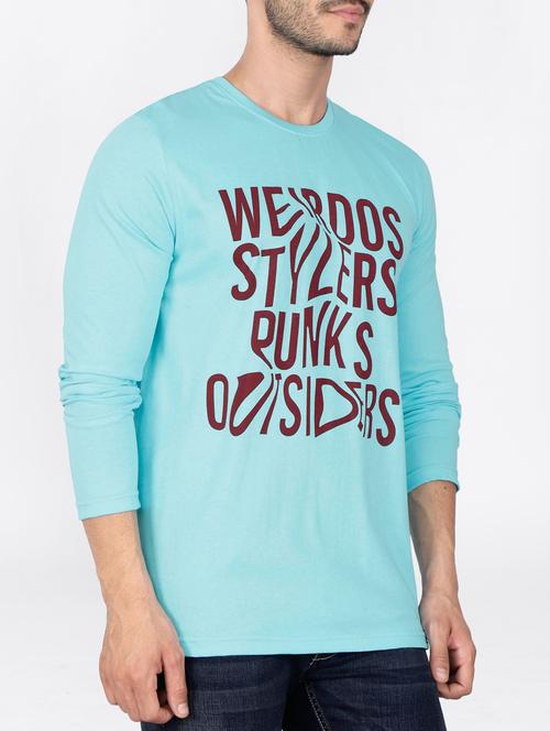 turquoise cotton chest print t-shirt - 15121755 - Standard Image - 1