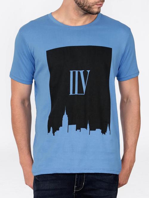 blue cotton chest print tshirt - 15121769 - Standard Image - 1