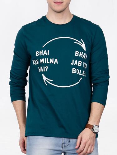 blue cotton chest print t-shirt - 15121777 - Very Small Image - 1