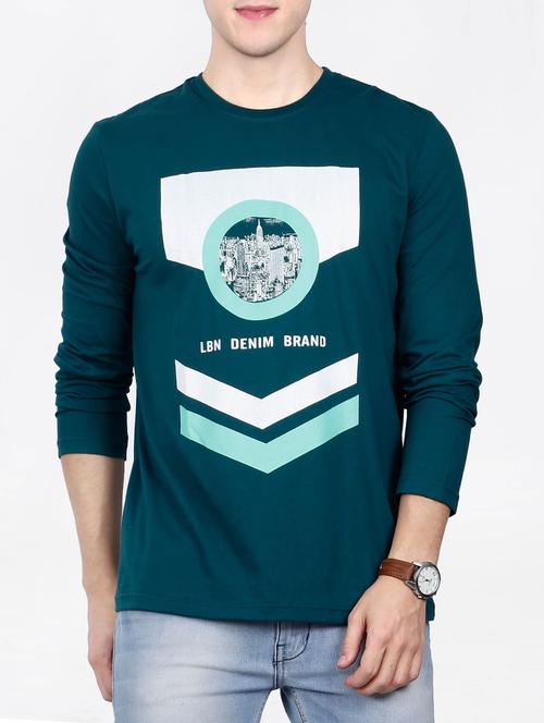 blue cotton front print t-shirt - 15121791 - Very Small Image - 1