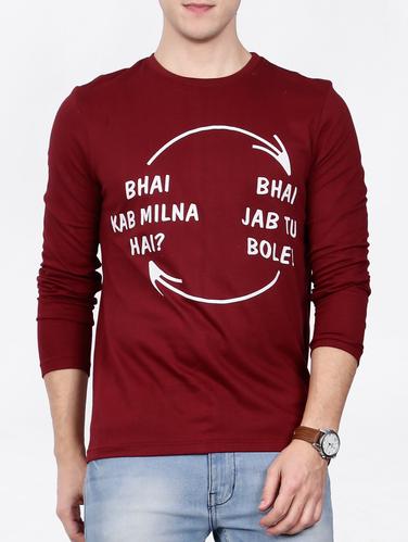 maroon cotton chest print tshirt - 15121809 - Very Small Image - 1