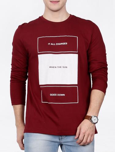 maroon cotton front print t-shirt - 15121811 - Very Small Image - 1
