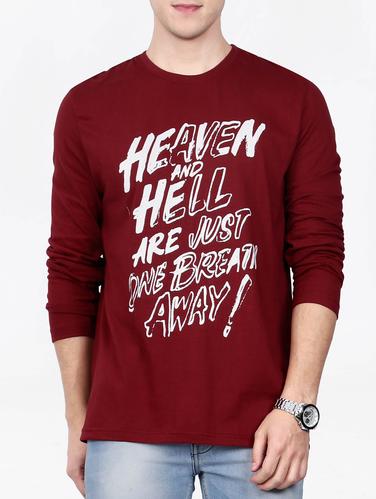 maroon cotton frontt print t-shirt - 15121815 - Very Small Image - 1