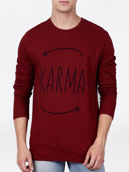maroon cotton chest print tshirt - 15121818 - Very Small Image - 1