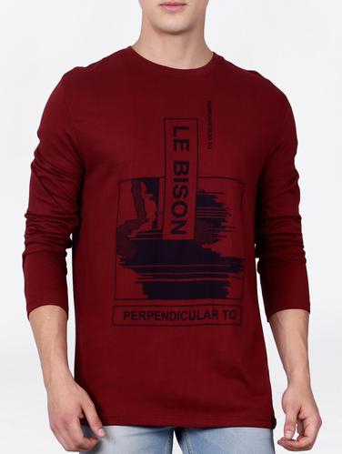 maroon cotton chest print tshirt - 15121824 - Very Small Image - 1