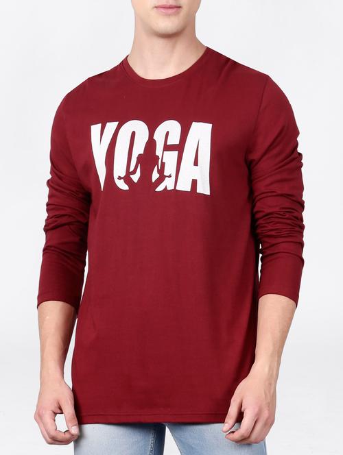maroon cotton chest print tshirt - 15121827 - Very Small Image - 1