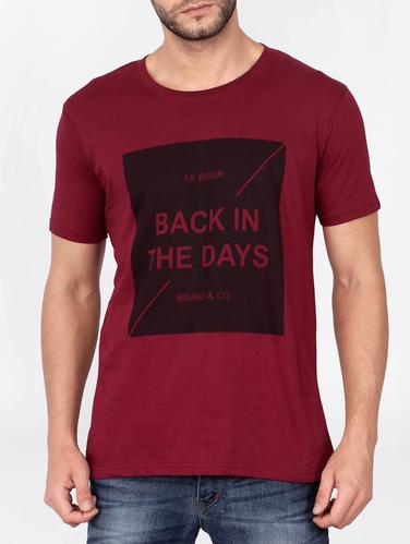 maroon cotton chest print tshirt - 15121828 - Very Small Image - 1