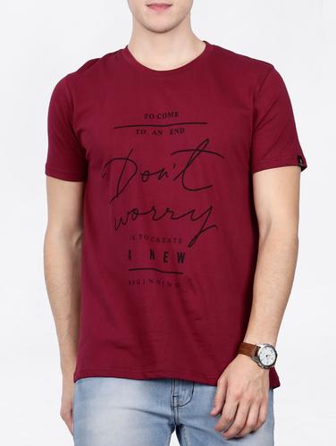 maroon cotton front print t-shirt - 15121829 - Very Small Image - 1