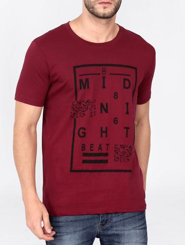 maroon cotton front print t-shirt - 15121833 - Very Small Image - 1